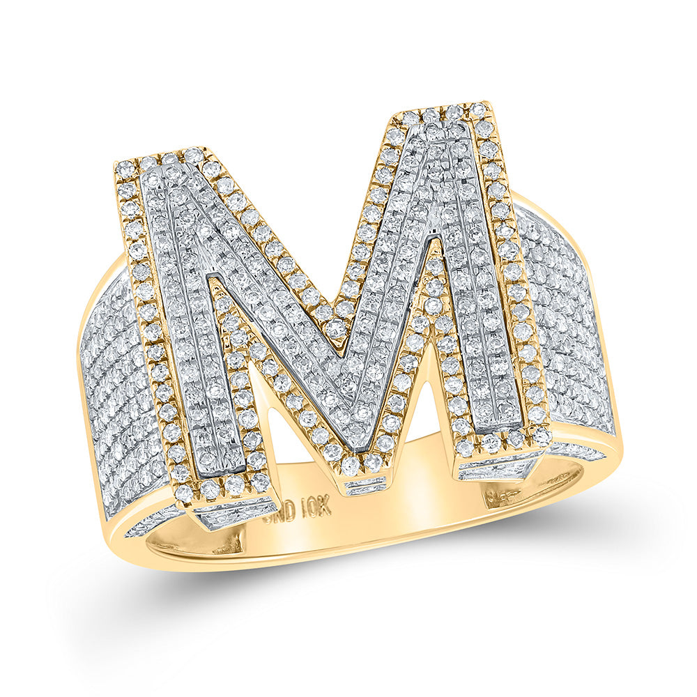 10kt Two-Tone Gold Mens Round Diamond V Initial Letter Ring 1 Cttw, 10